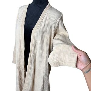 Soft Surroundings Cream Textured Open Cardigan